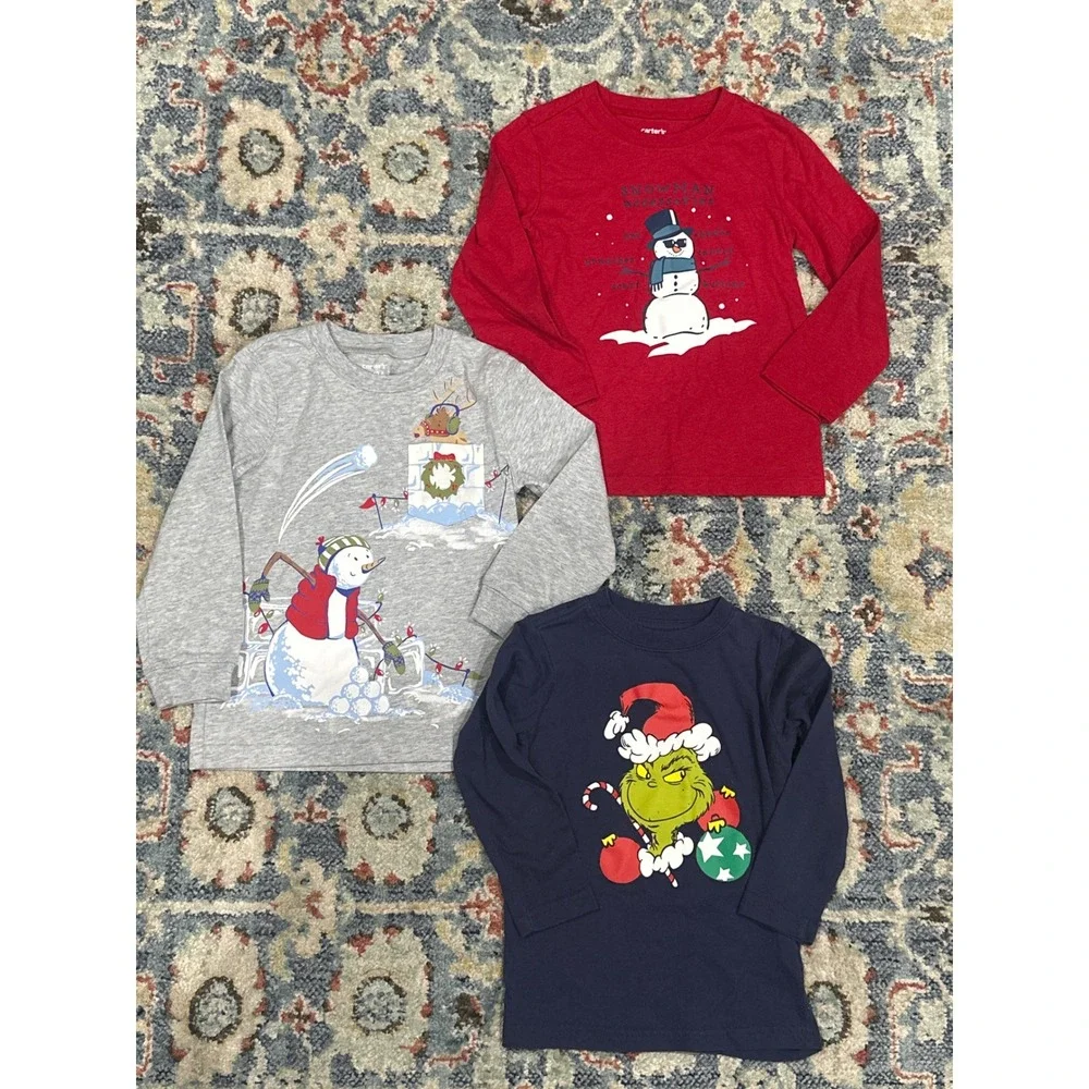 Carter's Grinch Holiday‎ Shirt Bundle Boys 3T Red Gray Navy Christmas